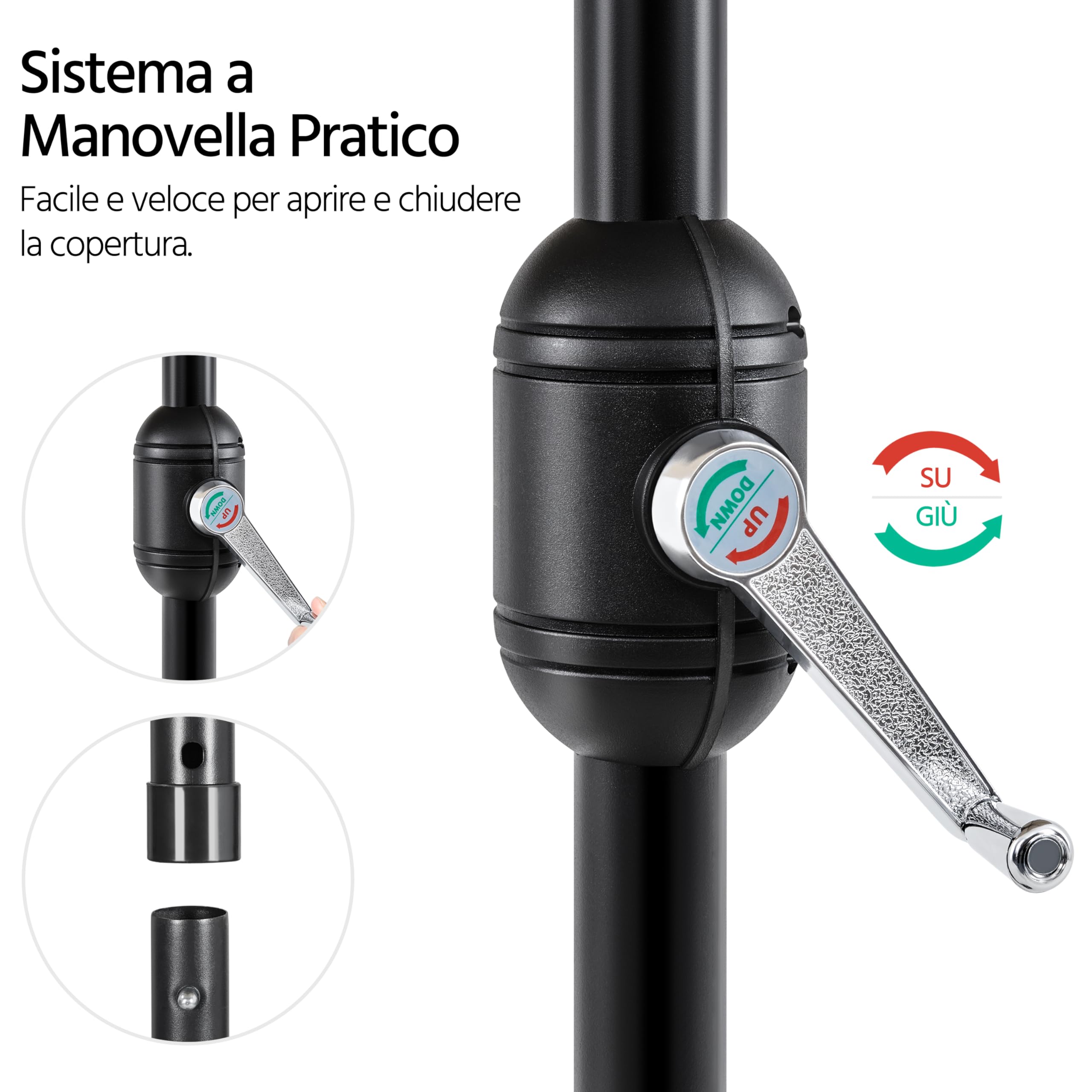 Yaheetech Ombrellone da Giardino 226 cm con 6 Stecche in Poliestere e Metallo Inclinabile Protezione UV Cortile Piscina Esterno Ecrù