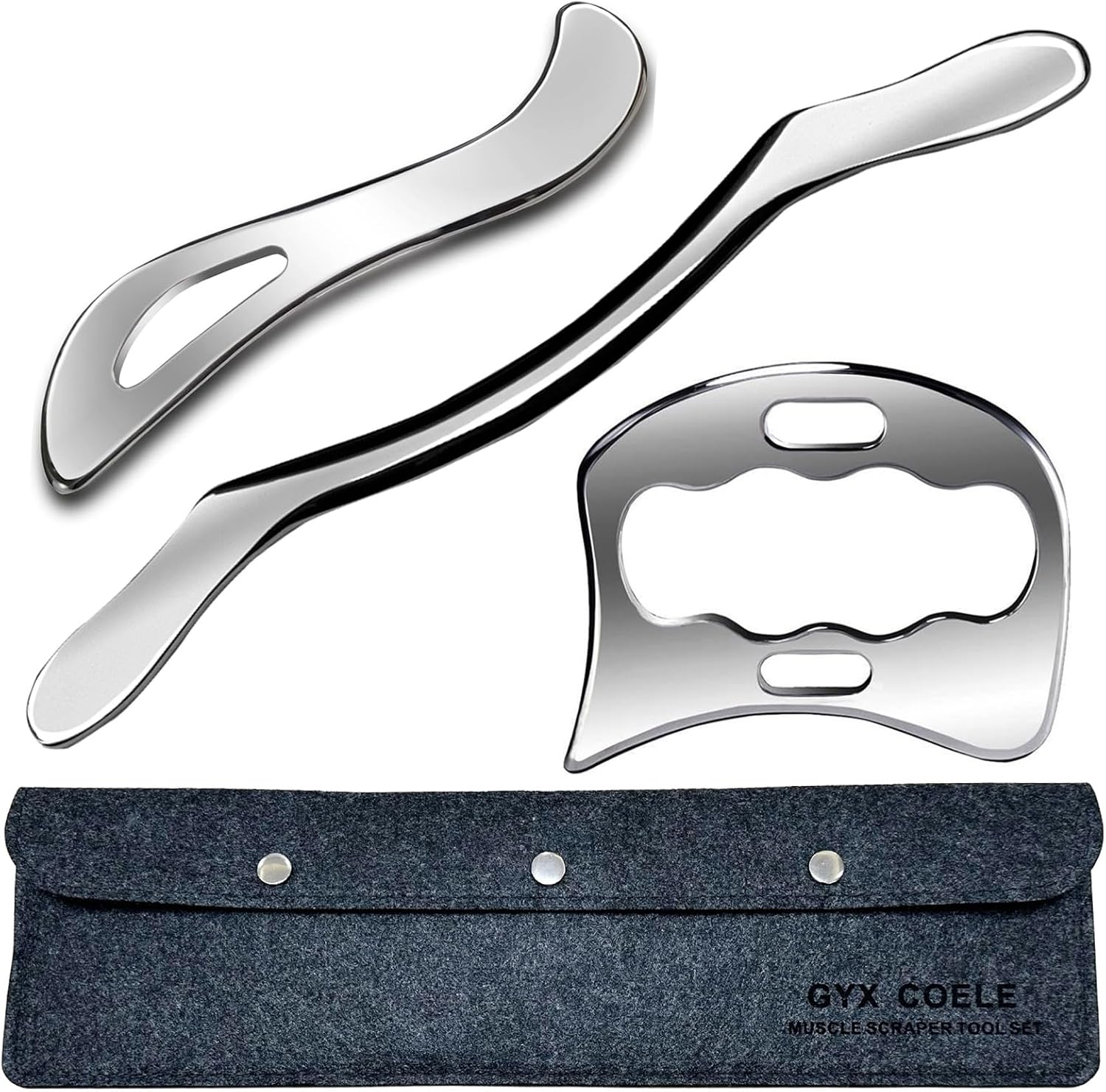 Professional Muscle Scraper Tool Set, Guasha Stainless Steel Physical Therapy Massage Tools with Storage Case, 3-Piece