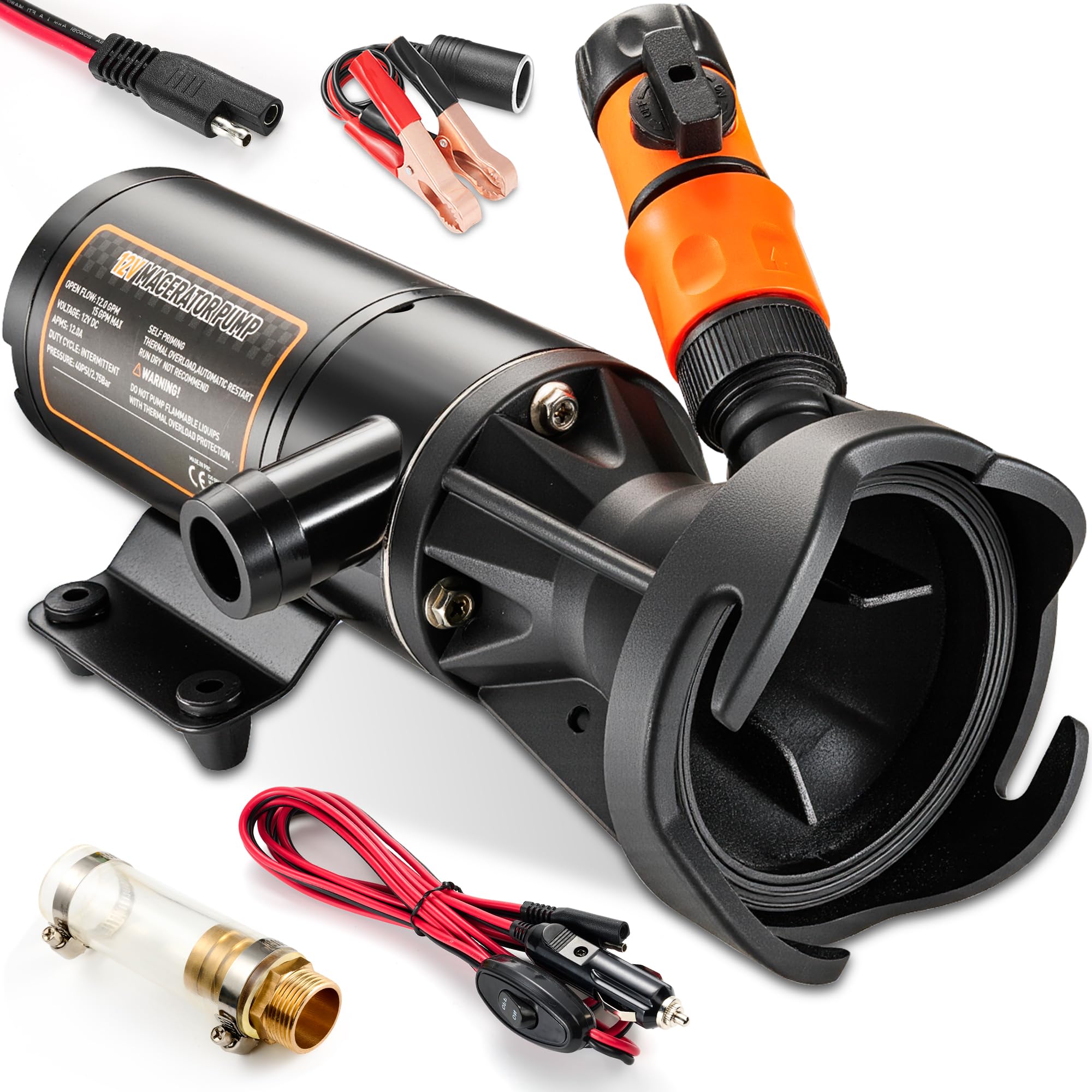 Photo 1 of RV Macerator Pump 12V, 12 GPM Portable RV Sewer Pump with 10 FT Lift, Self-Priming Waste Transfer Pump with Anti-Clog Blades, Quick-Release Flush Valve, Fits Standard 3" RV Outlet