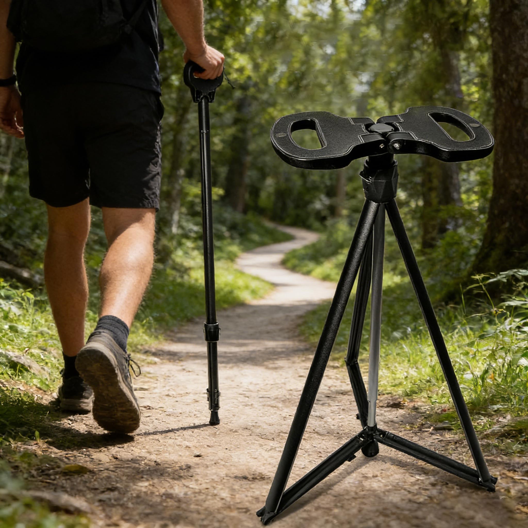 Bastón con Asiento Plegable, Baston Silla Plegable 2 en 1, Silla Baston con Bolsa de Transporte, Bastón de Caminar Muletas Carga Máxima 150 Kg, para Personas Mayores y Adultos