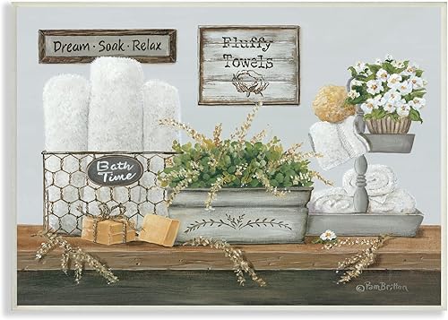 Stupell Industries Country Washroom - Placa de pared para toalla de baño, 15 x 10 pulgadas, color azul