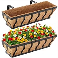 VOXOR Heavy Duty Railing Planter Boxes with Coco Liner & Support Rod - Adjustable 24 Inch Balcony Window Boxes for Deck, Porch, Patio (2 Pack)