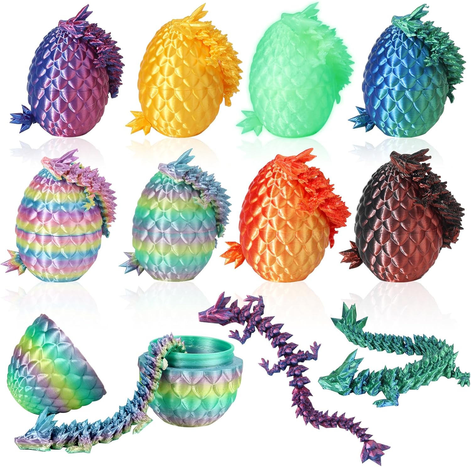 8PCS 3D Printed Dragon Eggs with Dragon Inside, Easter Egg Stuffers, Articulated Dragon Fidget Toy for Teen Boy Kid, Easter Mythical Pieces Dragon in Egg Gifts for Boys