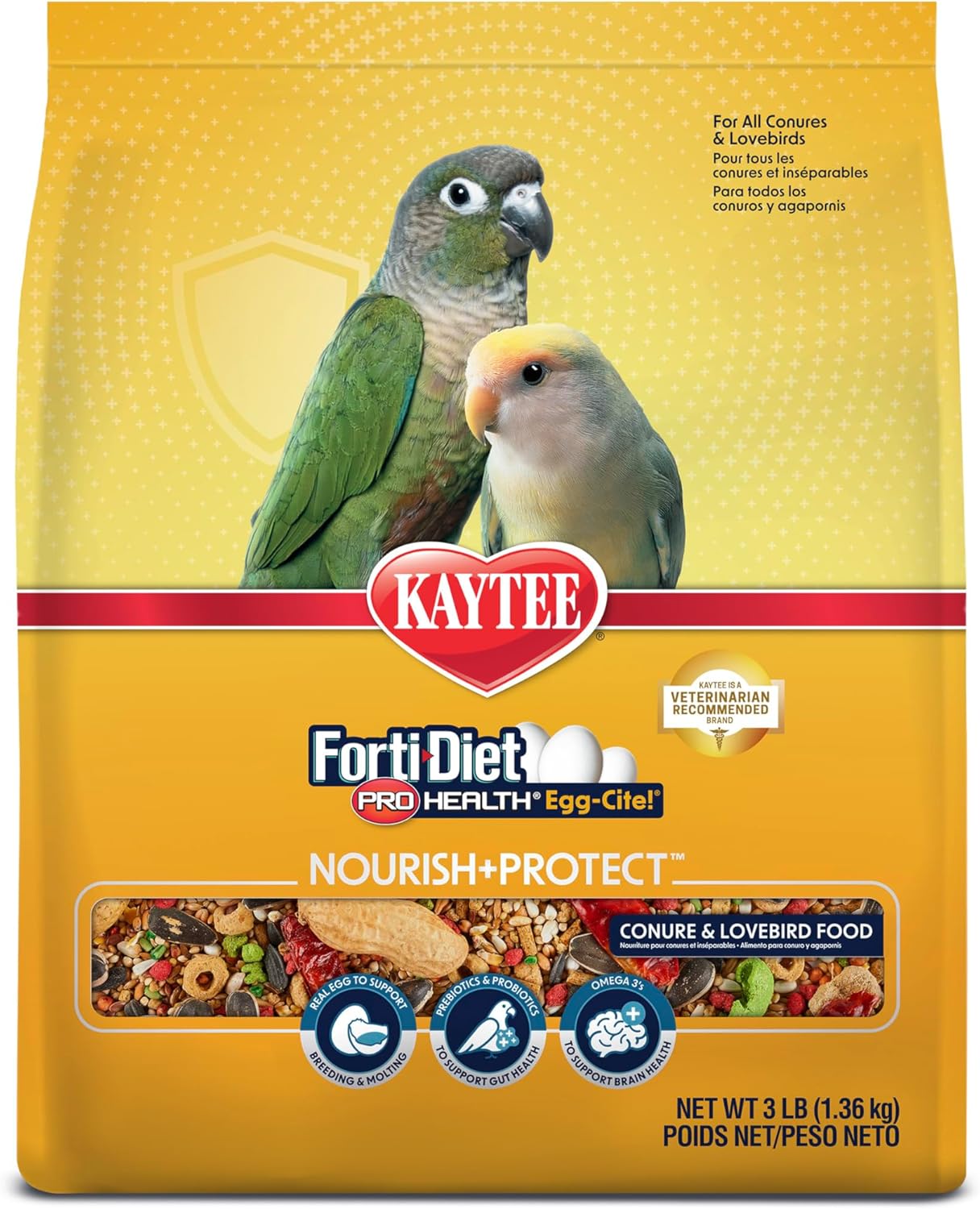 Kaytee Forti-Diet Pro Health Egg-Cite Pet Conure & Lovebird Food,3 Pound,(Pack of 2)