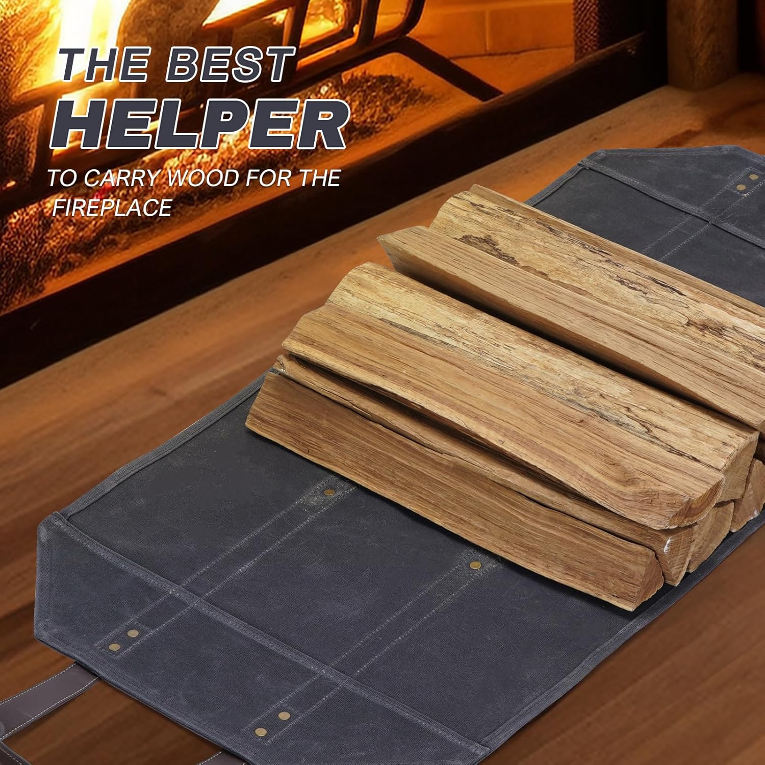Log Carrier|Waxed Canvas Log Holder|Firewood Carrier Tote Bag|Fireplace Wood Stove Accessories-Grey - Image 7