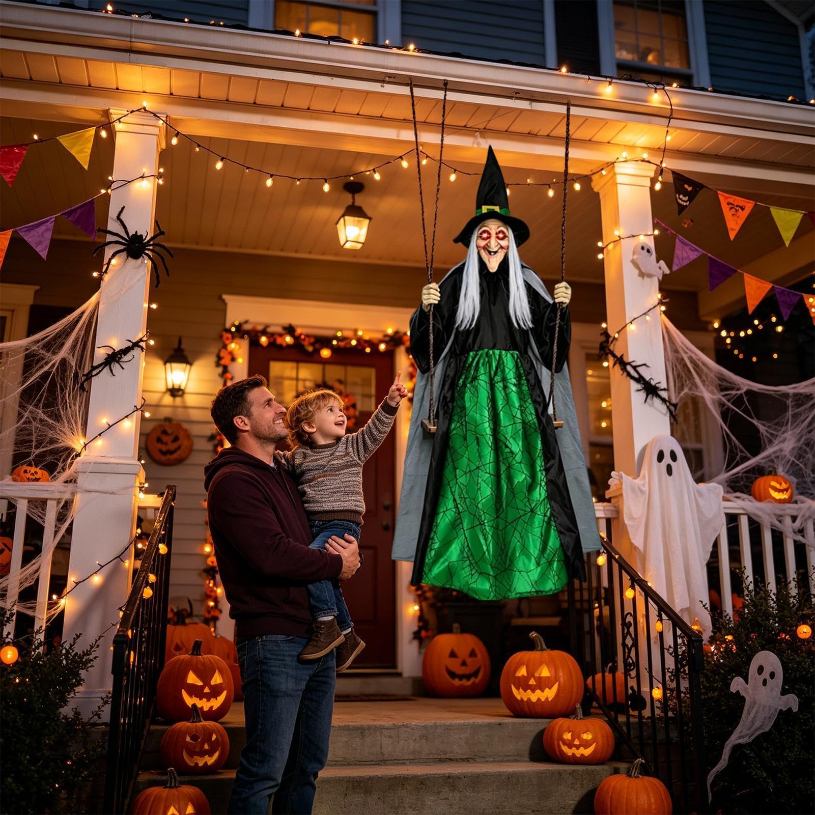 Schwingende Hexe Halloween-Dekoration 1,8 m lebensgroße Outdoor-Requisiten | Hexe auf einer Schaukel Für Geisterhäuser, Partys, Hof, , Garten