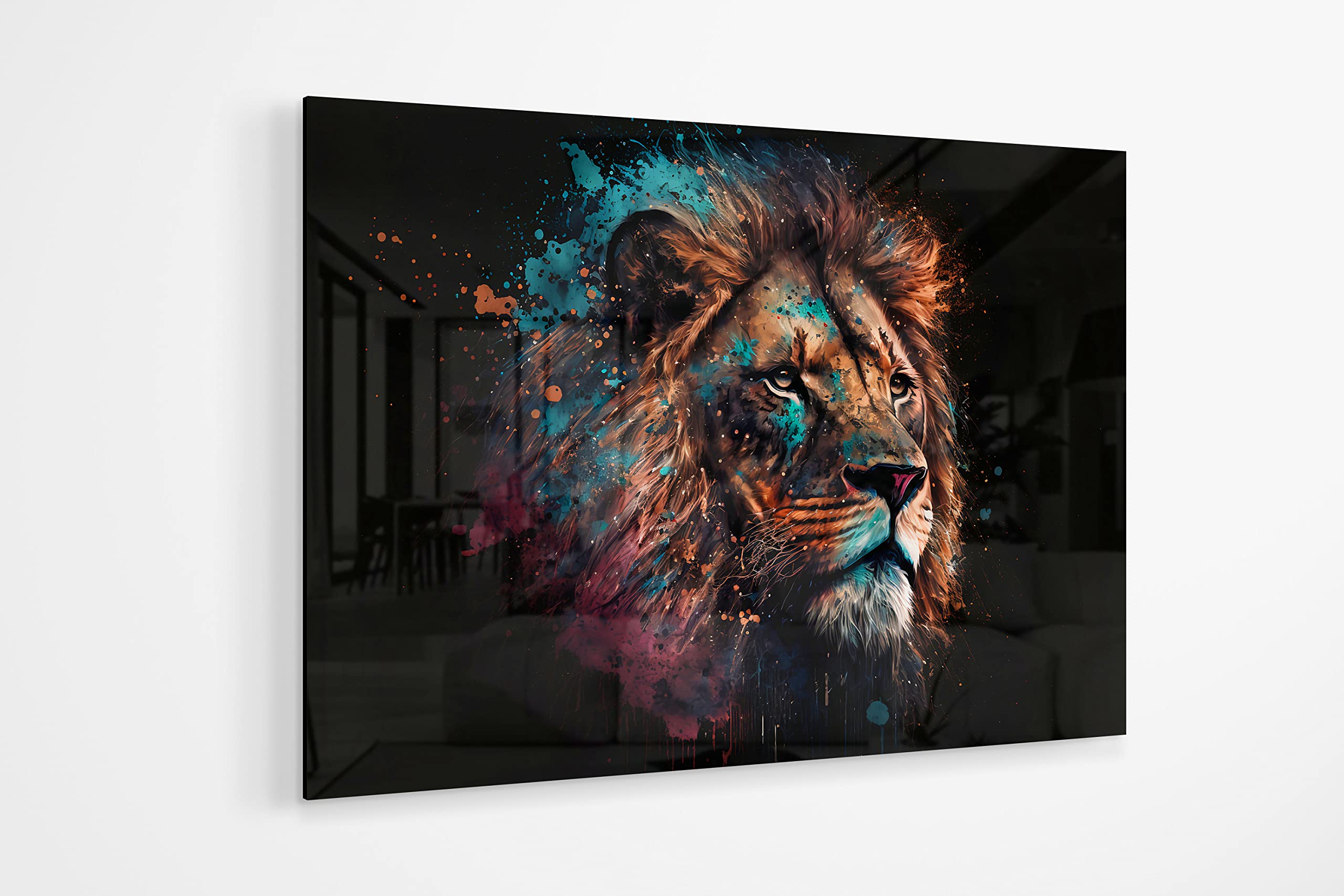 Afbeelding op acrylglas - Leeuw in kleuren - QM Art BV