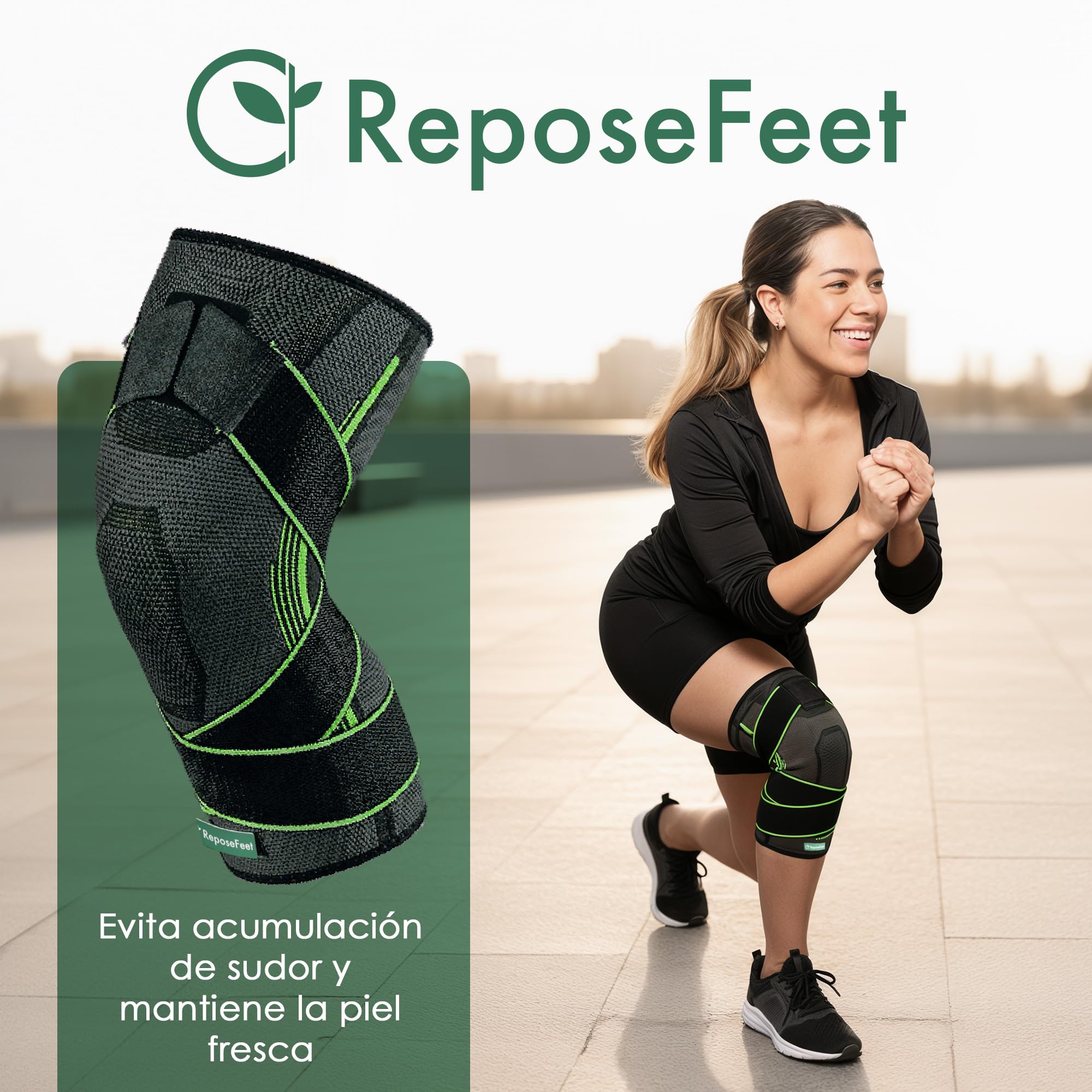 ReposeFeet Rodillera Menisco y Ligamentos – Compresión Estabilizadora Ajustable – Ideal para Deporte, Trabajo y Recuperación – Hombre y Mujer (L) — view 6
