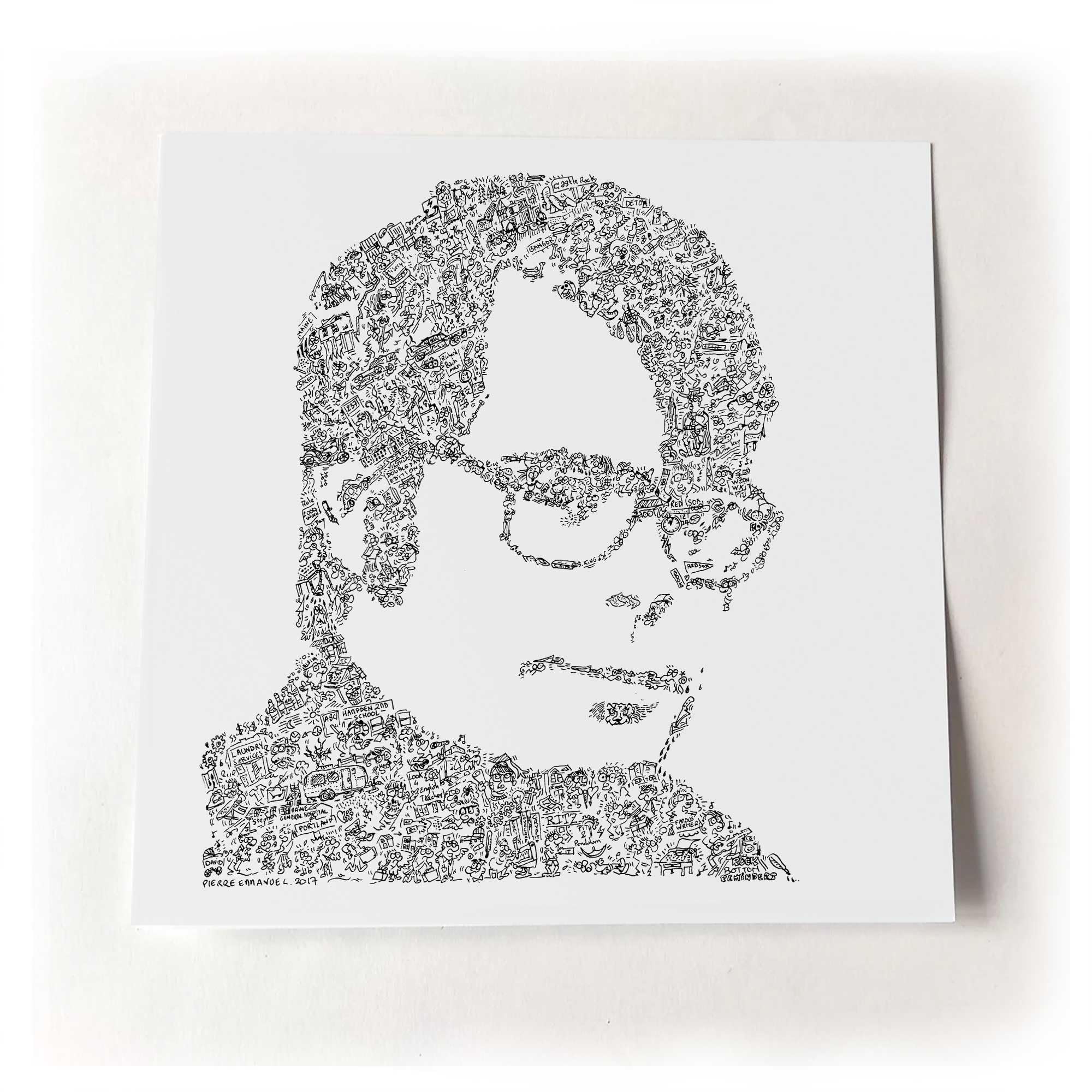 Stephen King - Affiche de l'ecrivain americain auteur de horreur fantastique fantasy science-fiction - biographie en portrait - Stencil et bande dessinée - dessin biographie - Street Art (50x50cm)