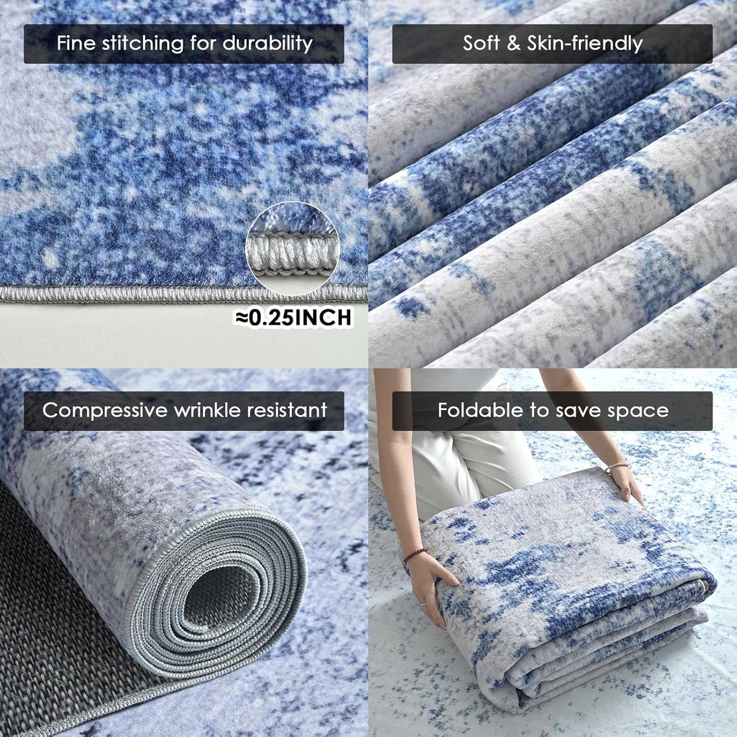 RUGIXE Washable Area Rugs，5×7 Area Rugs for Living Room Rug Washable Non-Slip Modern Abstract Soft for Living Room Entryway Bedroom Nursery（Blue）