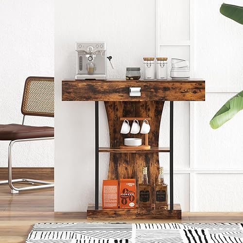 Miniatura 8 de KOTEK Mesa consola con cajón de almacenamiento y estantes, mesa de sofá estrecha de 3 niveles, mesa detrás del sofá, mesa de vestíbulo moderna, mesa