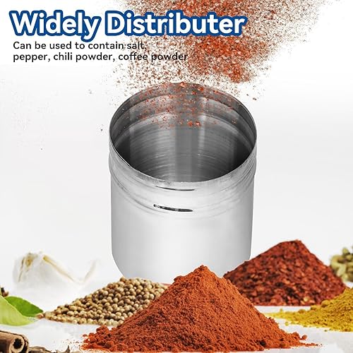 Miniatura 5 de Juego de 2 dragas de acero inoxidable, salero de pimienta de acero inoxidable, coctelera de especias de metal, dispensador de especias de agujeros