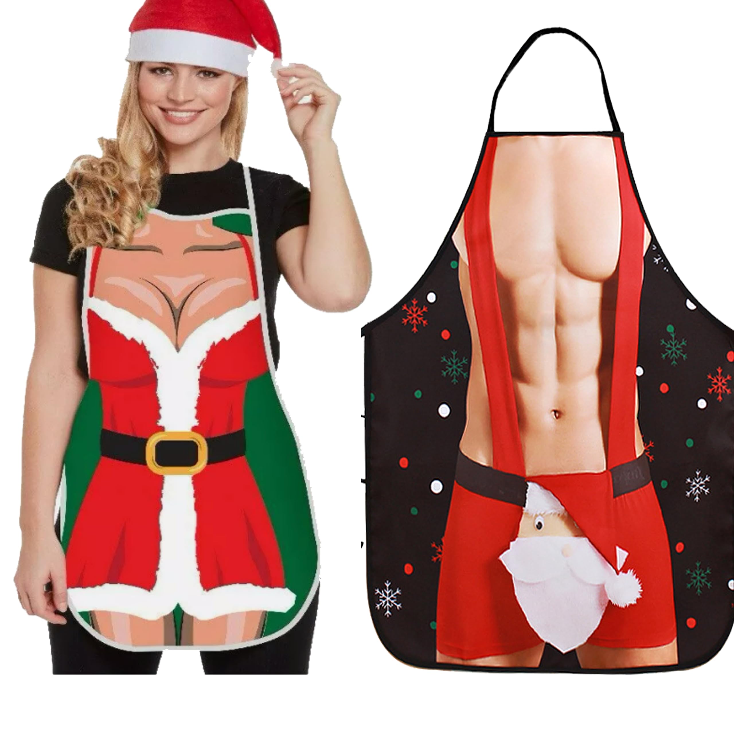 Likpoja Unisex Wife And Husband R Christmas Kitchen Cooking Aprons Wife And Husband Novelty Sexy Aprons Couples Secret Santa Funny Christmas Gifts For Women And Men Dinner Party(Pack Of 2,)