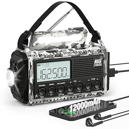 Emergency Radio 12000mAh with NOAA Weather Alert | Solar, Hand Crank, Battery AM/FM/Shortwave