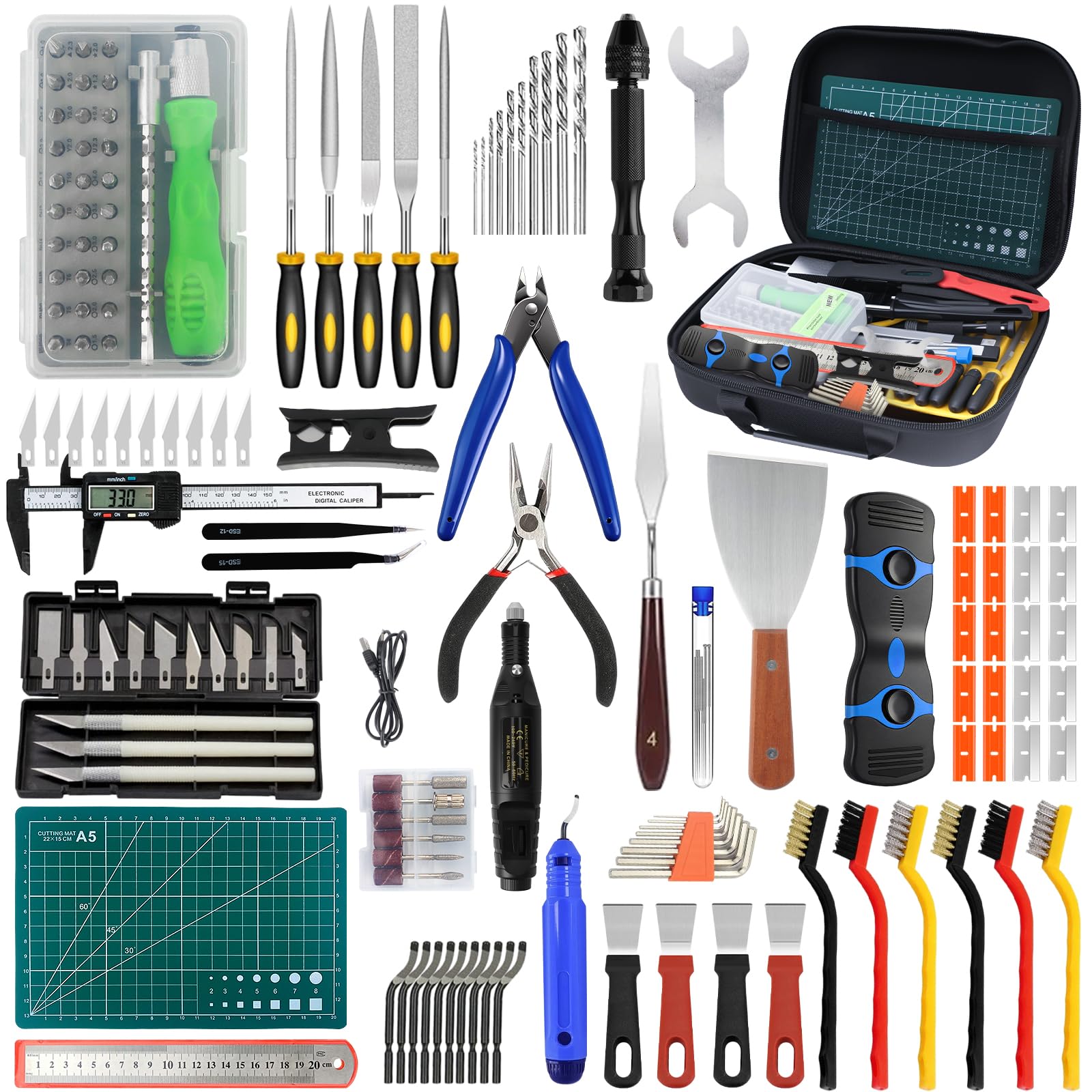 Accessori per Stampanti 3D 176 pezzi Kit di Strumenti per Stampante 3D Set di Sbavatura, Set di Pulizia Pinzette Pinze Utensili per la Rifinitura e la Lucidatura Utensili per Stampanti 3D