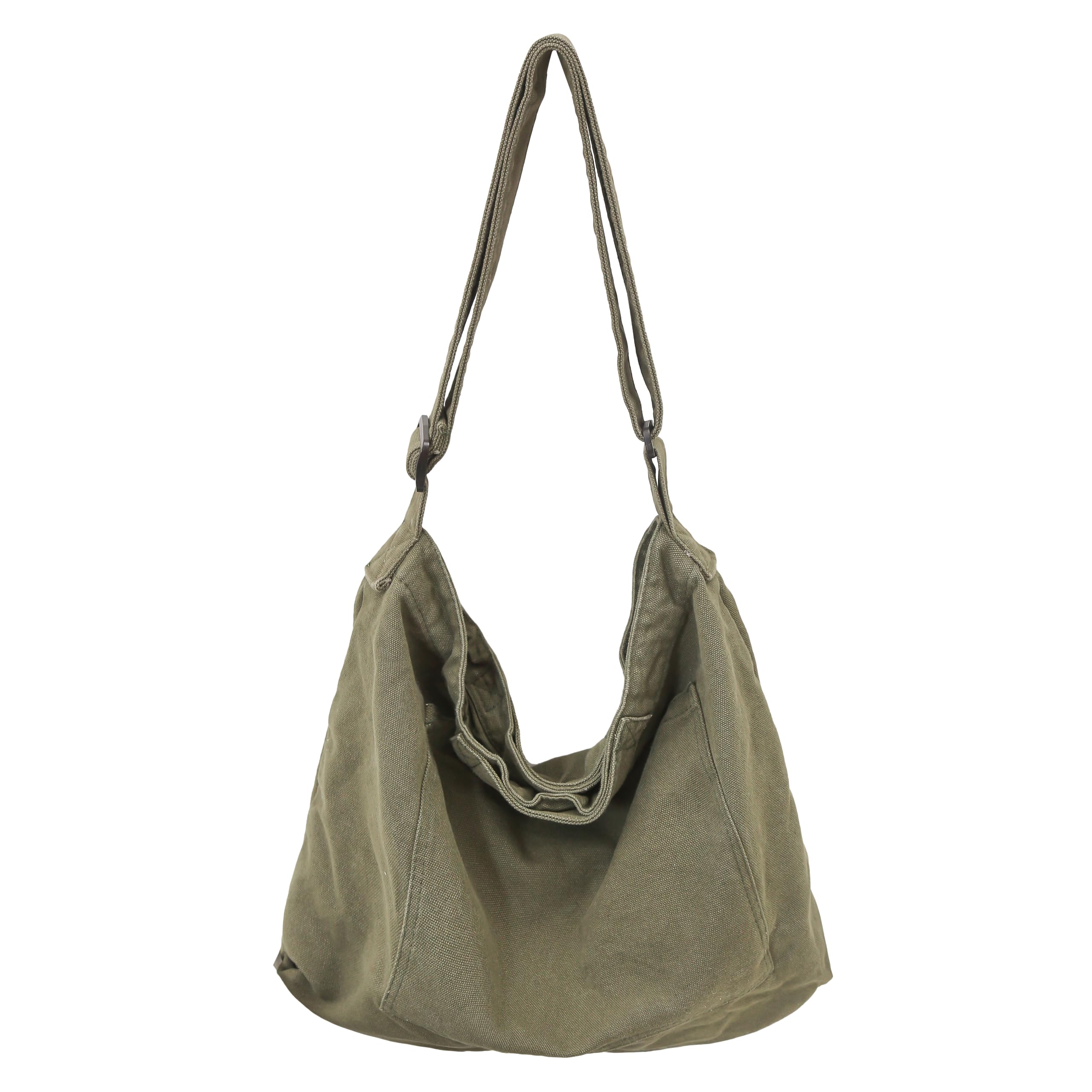 Cotton Tote Handbag Women Canvas Crossbody Beach Bag Hobo Shoulder Tote Bag with 3 External Pocket,Zipper Closure