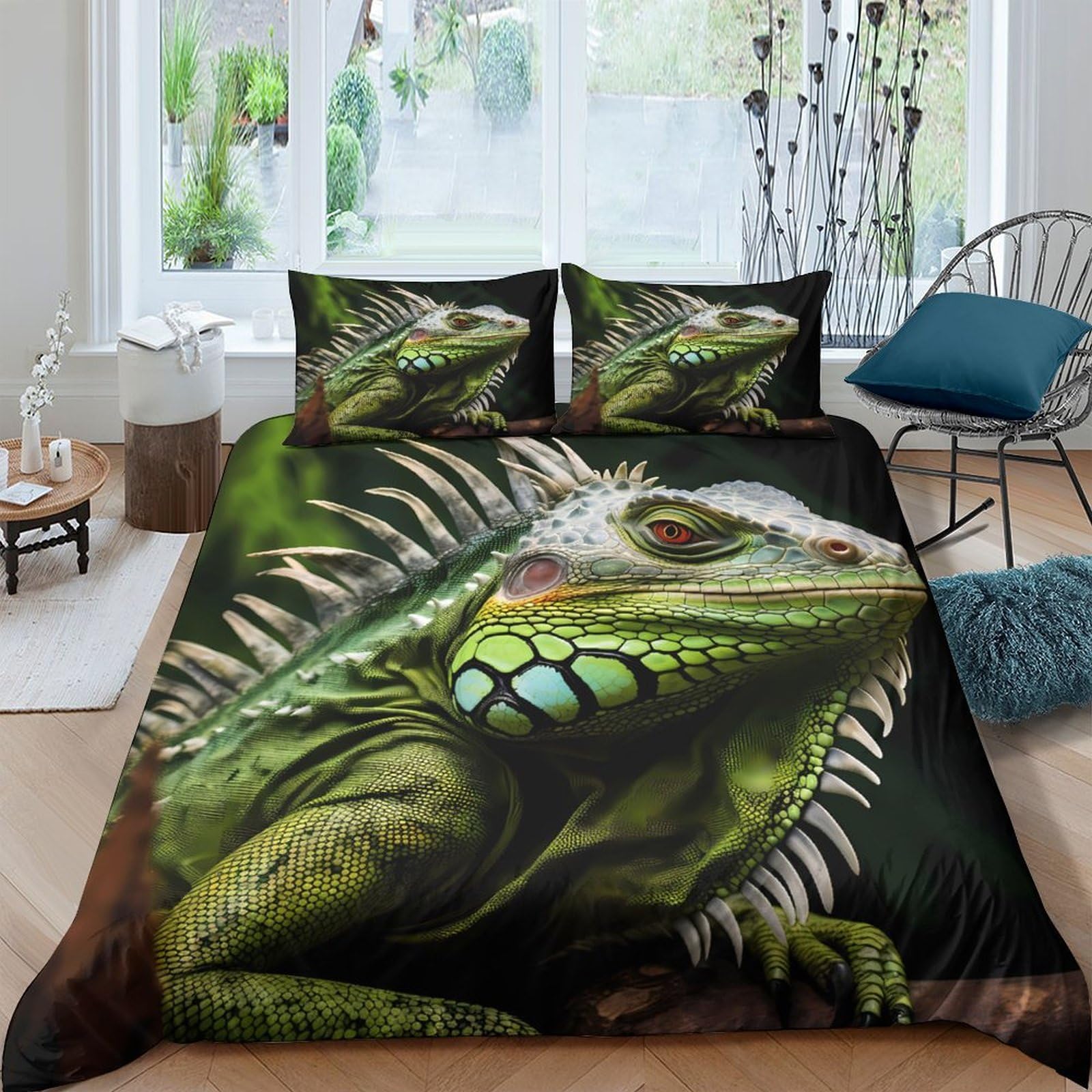 Ctjqhvkz Style-4 3D Printed Lizard Jungle Fitted Sheet Microfiber Soft Breathable Iguana Mattress Cover Bedroom Decor Single（135X200cm）