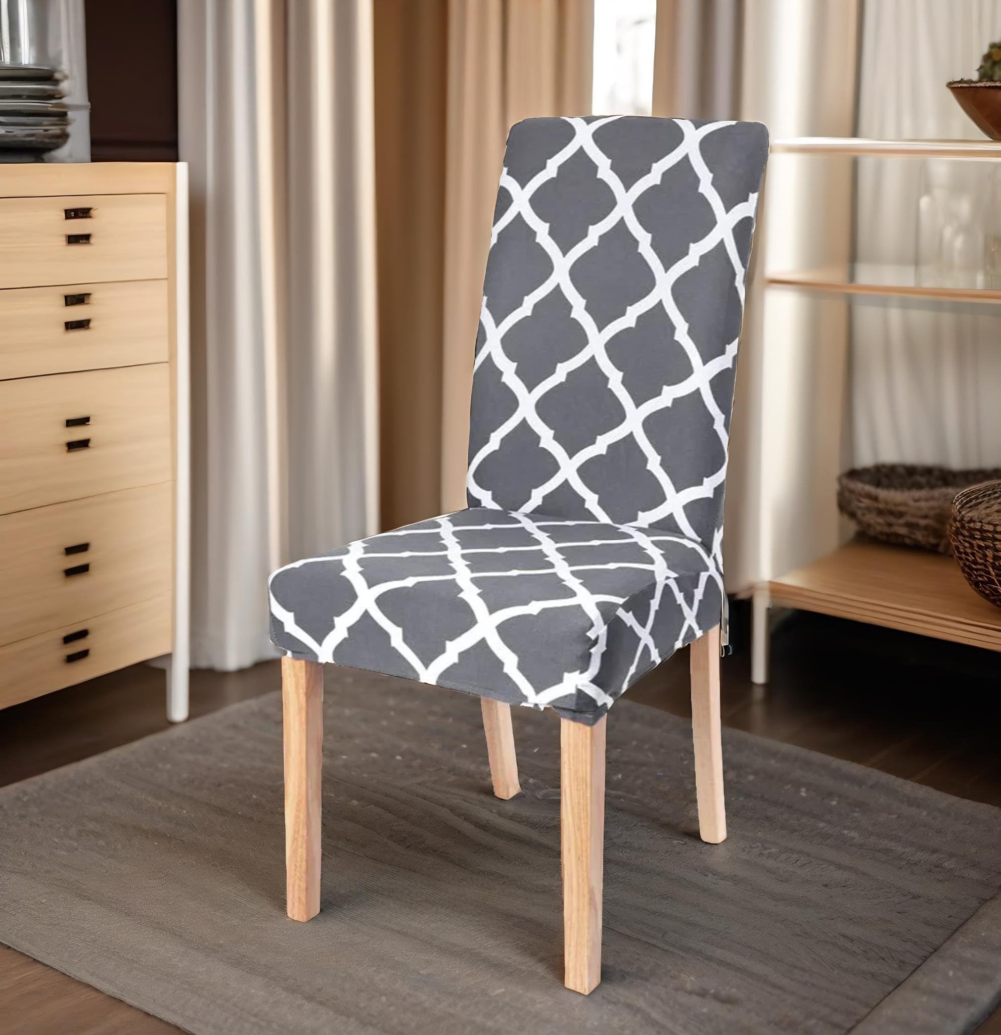 Grey Elastic Chair Cover - Protect Dining Chairs -2