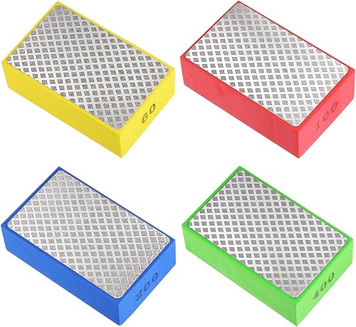 HARFINGTON Juego de almohadillas de pulido de diamante (4 piezas) 60 # 100 # 200 # 400 # Grits Bloques de lijado de superficie de malla para lijar