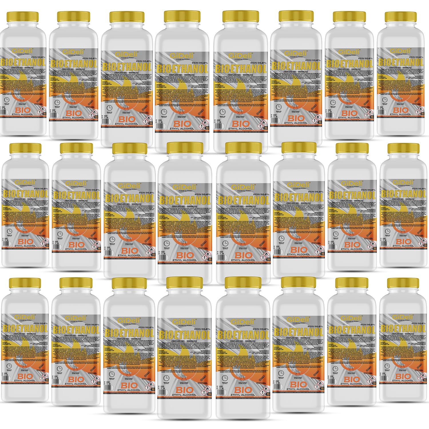 GiDeli Bioetanol 24 l de etanol 96,6% alcohol orgánico sin olor, combustión limpia, para chimeneas interiores y exteriores