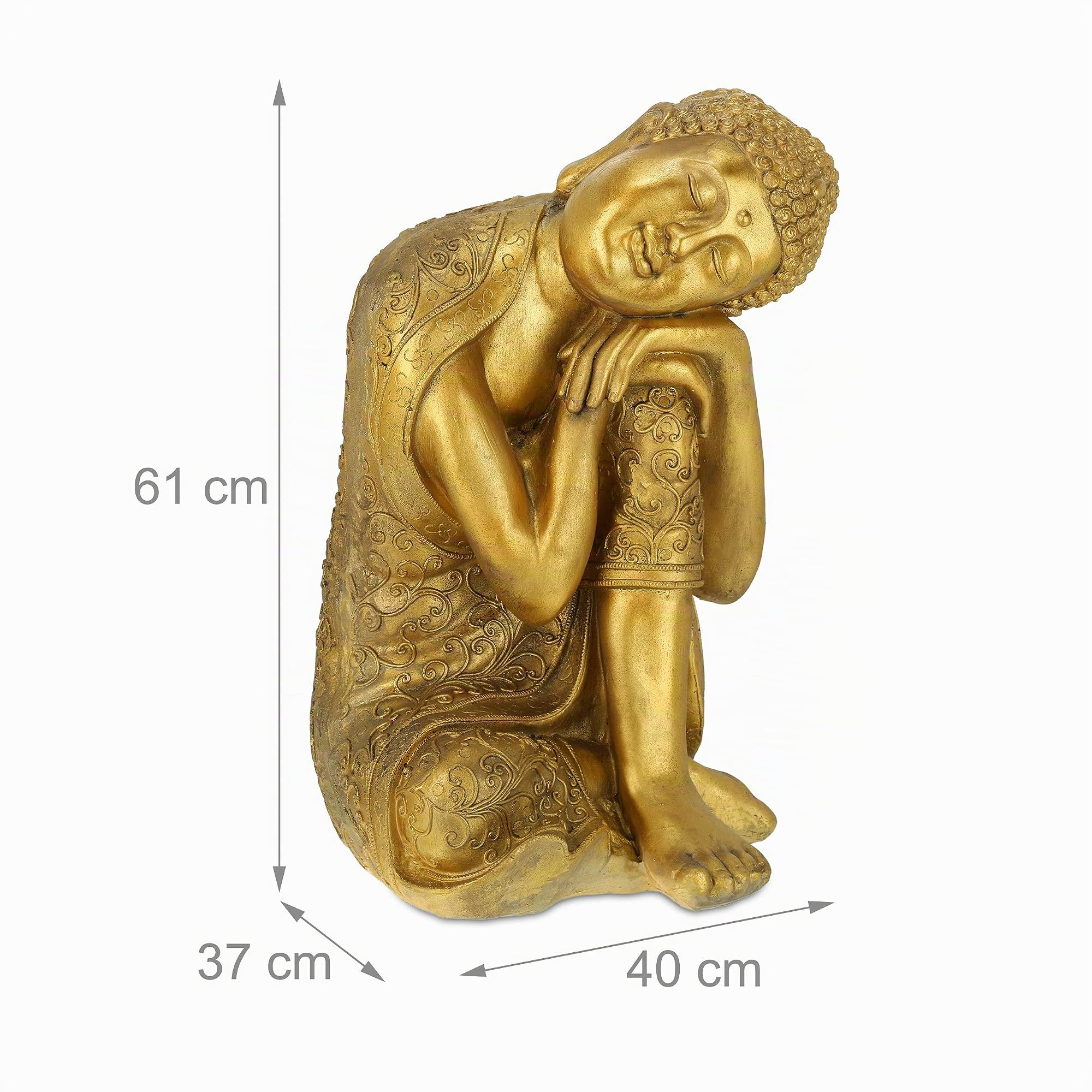 Relaxdays Statue de Bouddha Jardin, résistant aux intempéries et au Gel, Repos, Objet déco XL, HLP 61 x 40 x 37 cm, doré