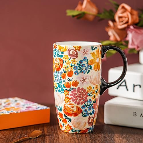 Miniatura 15 de Topadorn Taza de café de cerámica para regalo con tapa de 17 onzas, taza de té alta de porcelana con asa para el hogar y la oficina, taza