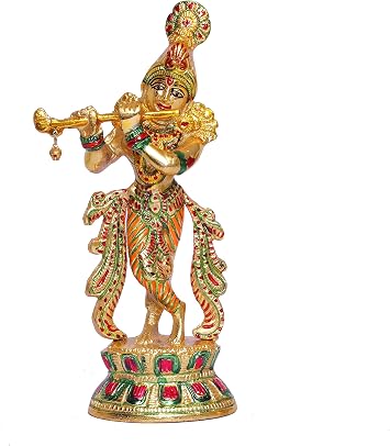 KridayKraft Lord Krishna Metal Statue,Krishna Idol Murti Playing Flute for Temple Pooja,Decor Your Home,Office & Showpiece Figurines Gift Article,Religious Idol...