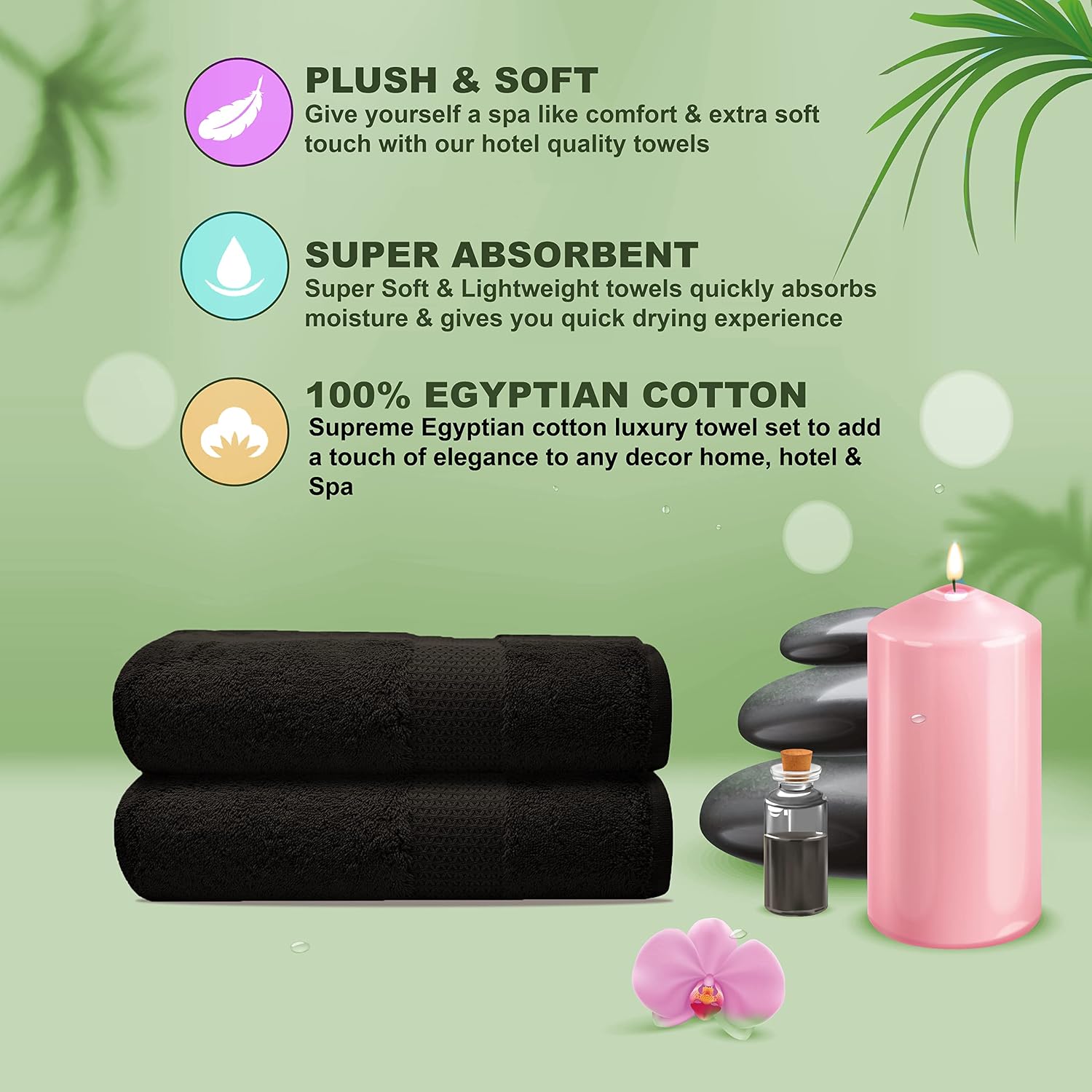 Towelogy® Premium Large Hand Towels Set 100% Combed Ring Spun Cotton Quick Dry & Super Absorbent Hotel Quality Multipurpose for Bathroom Spa Gym & Travel Size 50x85cm (Black Noir - Image 5