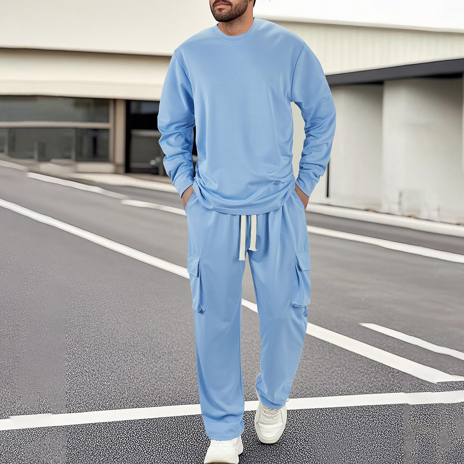 Męski zestaw dresów, wygodne dresy fitness, bluzy i spodnie do biegania na siłownię dwuczęściowy z kieszeniami dresy gimnastyczne Y2k Streetwear Set Tracksuit z długim rękawem