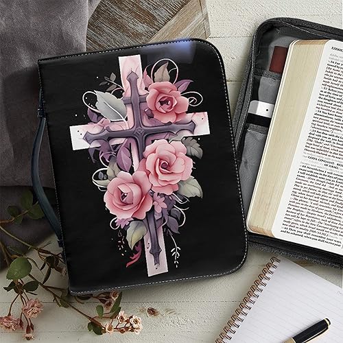 Miniatura 6 de Bengbobar Fundas florales para la Biblia, bolsa de cuero para la iglesia de Cristo para mujer, funda de Biblia con asa para guardar bolígrafos,