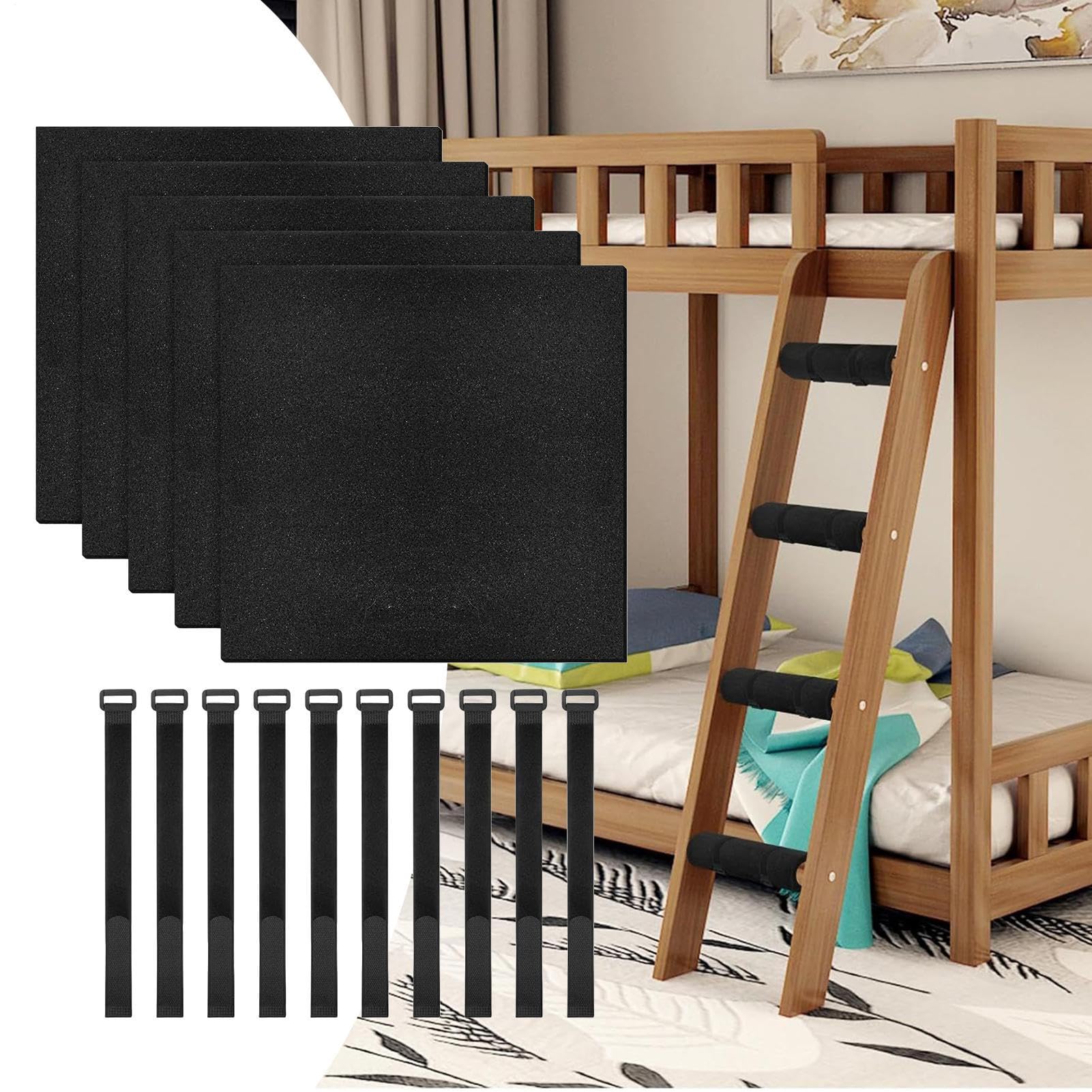 Fundas para literas de escalera – 5 unidades de almohadillas protectoras antideslizantes para cama alta con 10 correas ajustables para dormitorio universitario