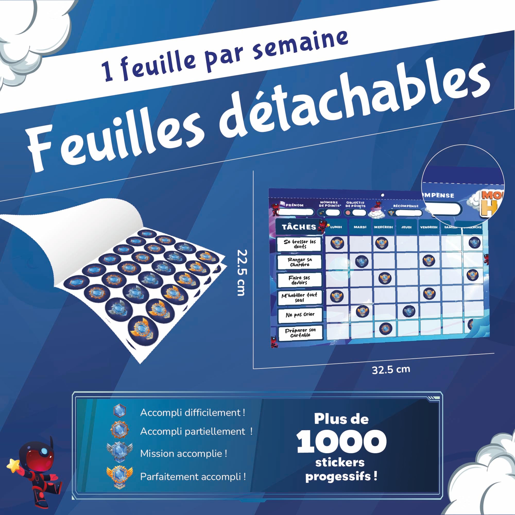 Tableau de Récompenses pour Enfants – Aide l’Enfant dans Son comportement et sa Routine – Tâches Personnalisable + de 1000 Stickers – Semainier pour 6 Mois (24 Pages)