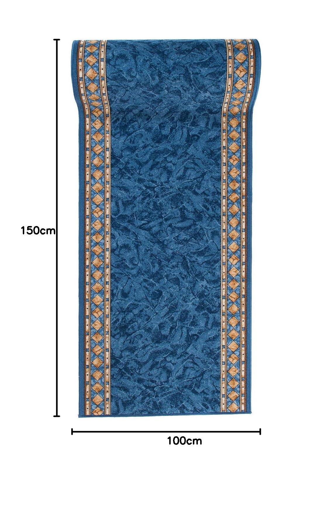 TAPISO Anti Rutsch Teppich Läufer rutschfest Brücke Meterware Blau Gelb Ornament Design Meliert Flur Küche Wohnzimmer 100 x 150 cm – Ansicht 2