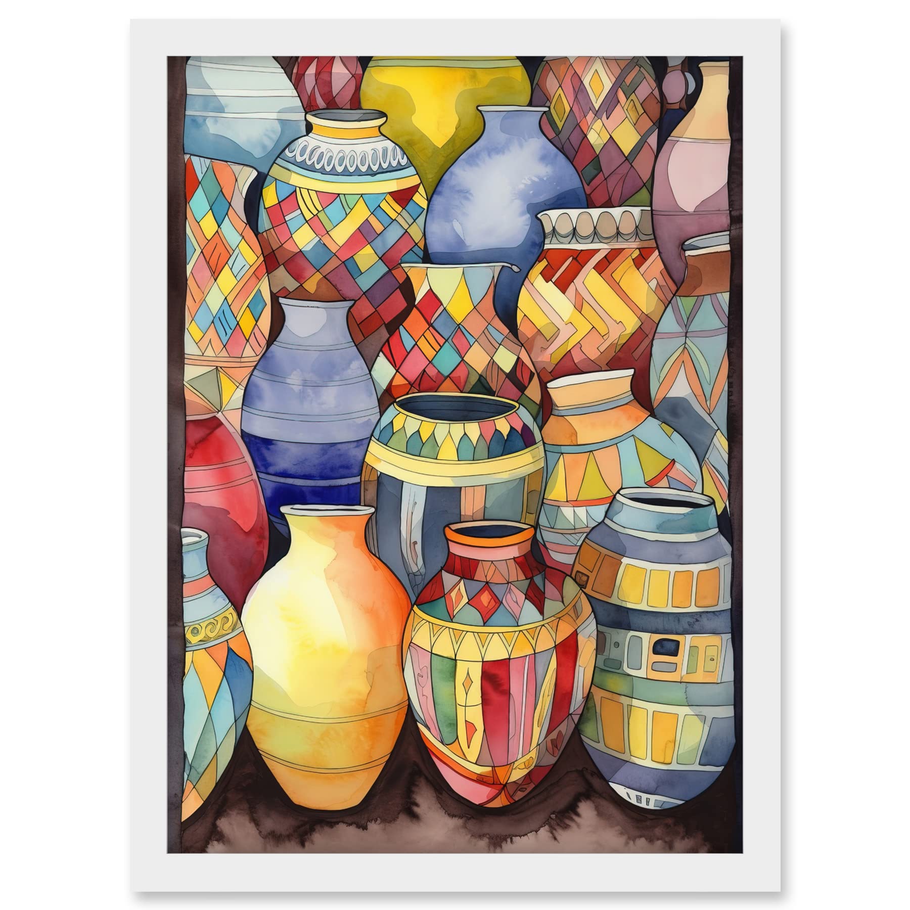 Artery8 Glazed Ceramic Pot Vases Folk Art Artwork Framed A3 Wall Art Print