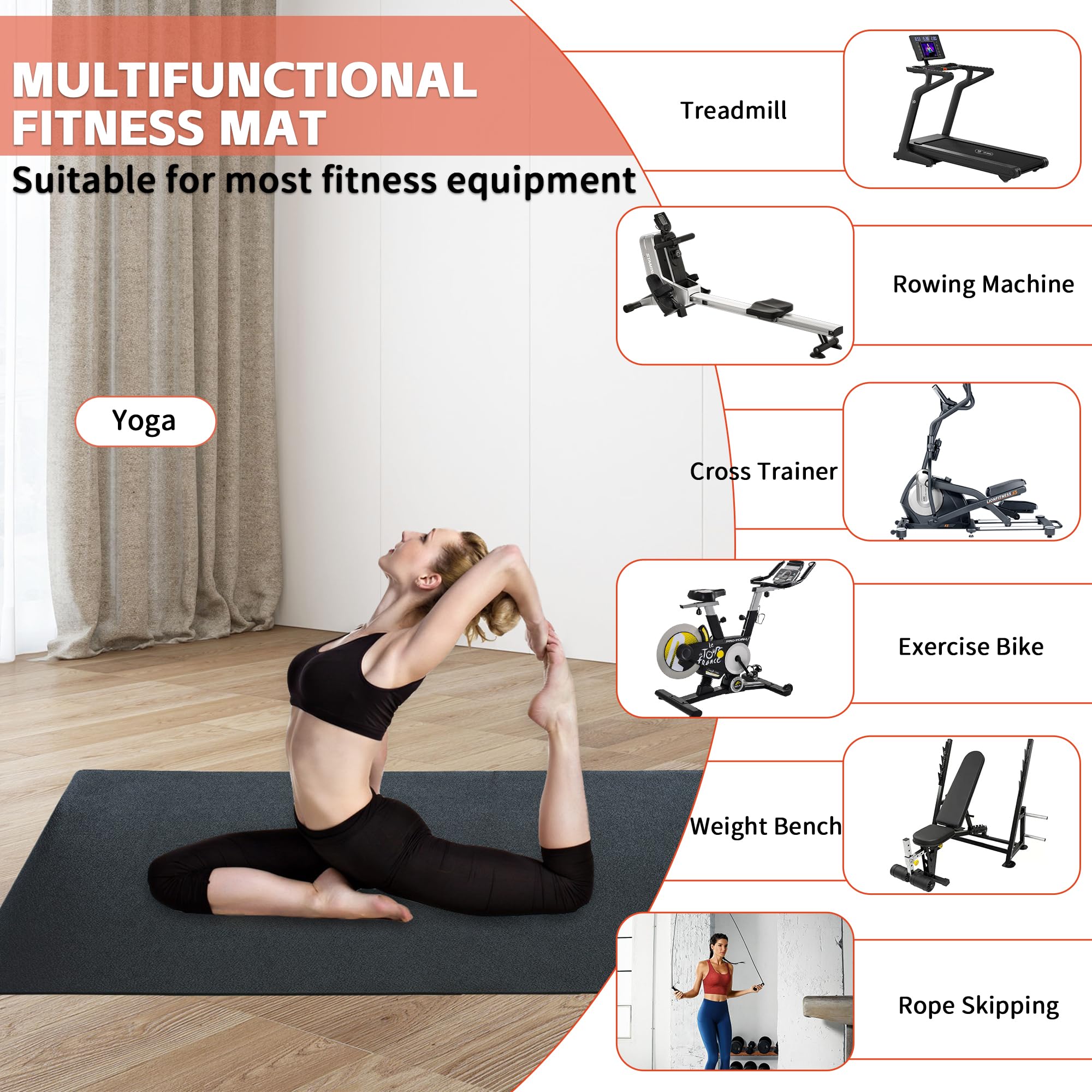 AKOZLIN Tapis de Protection de Sol pour équipements de Sport(180 * 90cm) | pour équipements de sport, appareils de fitness, crosstrainer et tapis de course,6 mm en PVC haute densité
