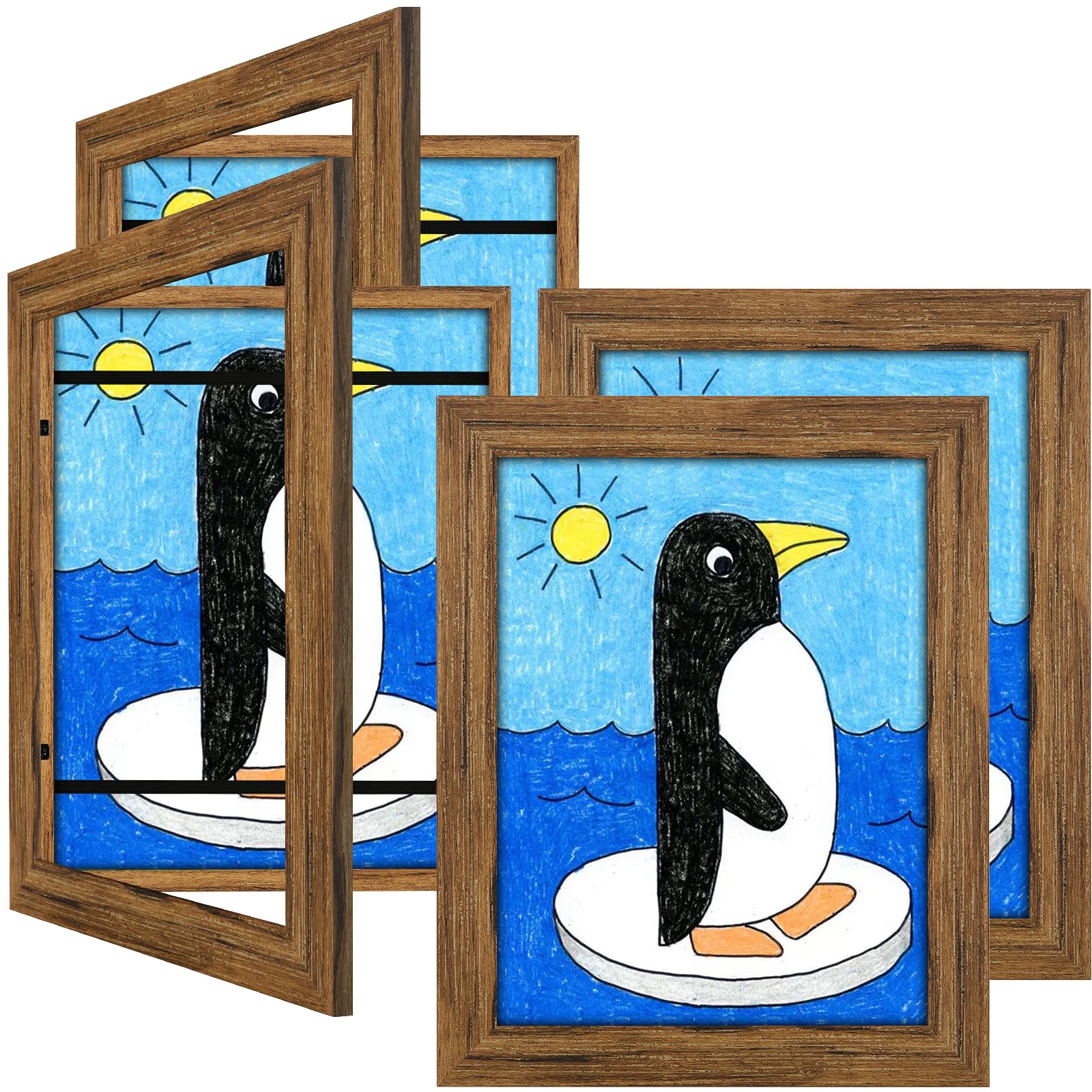 4 Pack 8.5x11 Kids Art Frames Brown, Kids Artwork Frames Changeable Child Artwork Picture Display Front Opening, Rustic Children Storage Frame Hold 50pcs Craft, Drawing, Art Project, Schoolwork