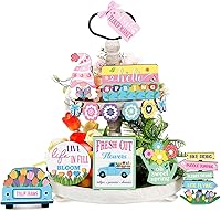 Vista 8 de Amyhill 12 piezas de decoración de bandeja escalonada de Pascua, bandeja escalonada de granja, decoración de primavera, mini conejo, conejos