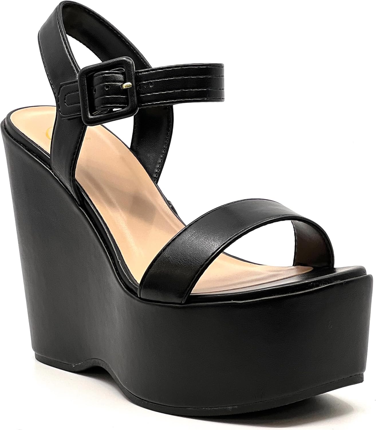 Womens High Heel Platform Wedge Heel Sandals Sexy Ankle Strap Open Toe Wedges Shoes JAMM-S BLACK 8.5