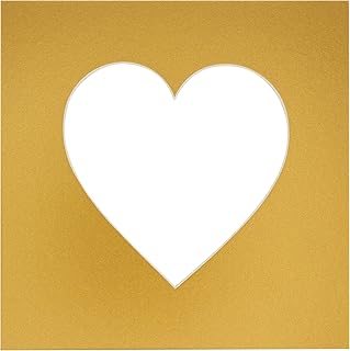 11x11 Mat Bevel Cut for 7x7 Photos - Precut Metallic Gold Heart Shaped Photo Mat Board Opening - Acid Free Matte to Protect Your Pictures - Bevel Cut for Family Photos, Pack of 1 Matboard Show Kit
