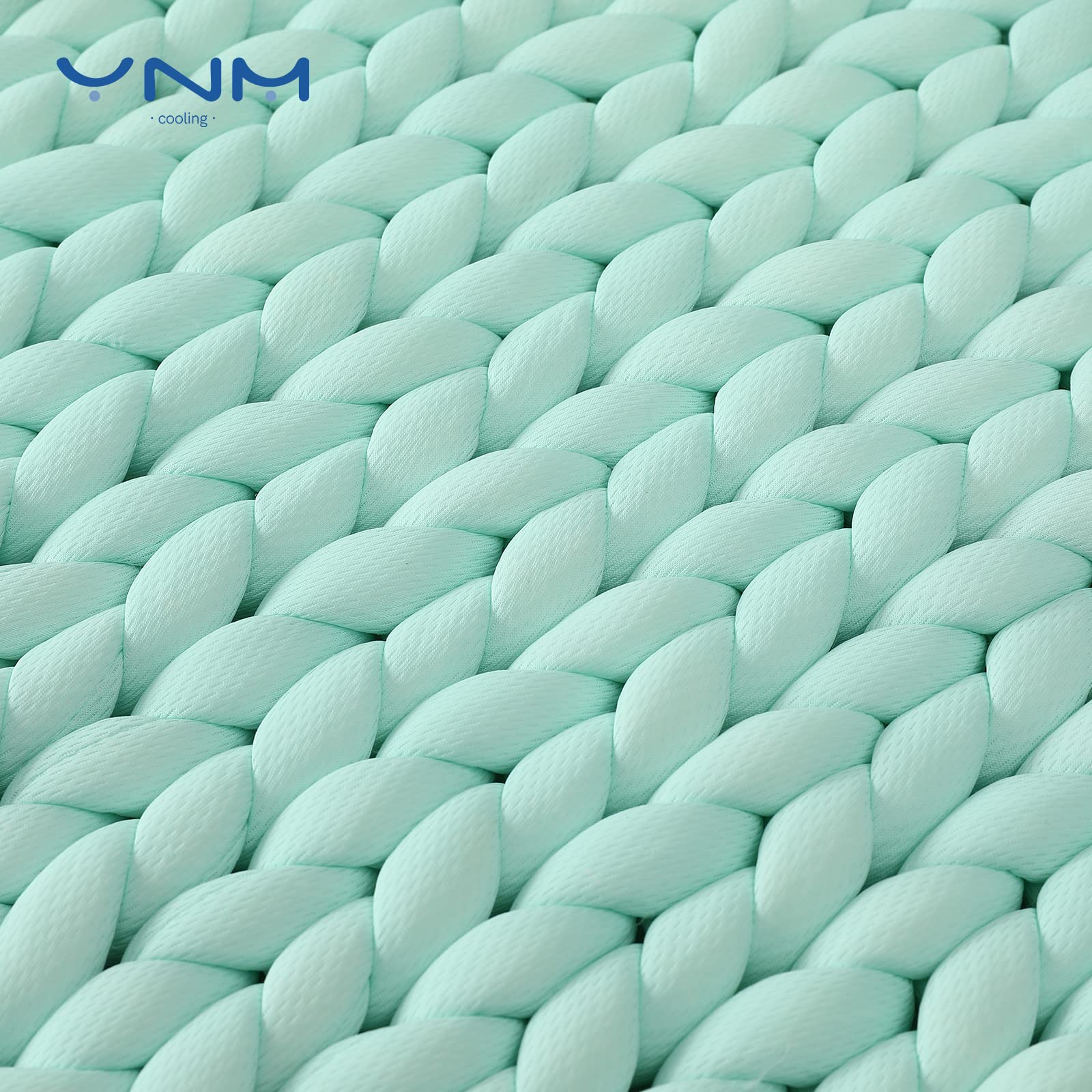 YnM Coperta ponderata rinfrescante realizzata a mano, design lavorato a maglia, termoregolante e traspirante, lavabile in lavatrice, per dormire o decorare la casa (verde menthe, 152 x 203 cm, 9,1 kg)