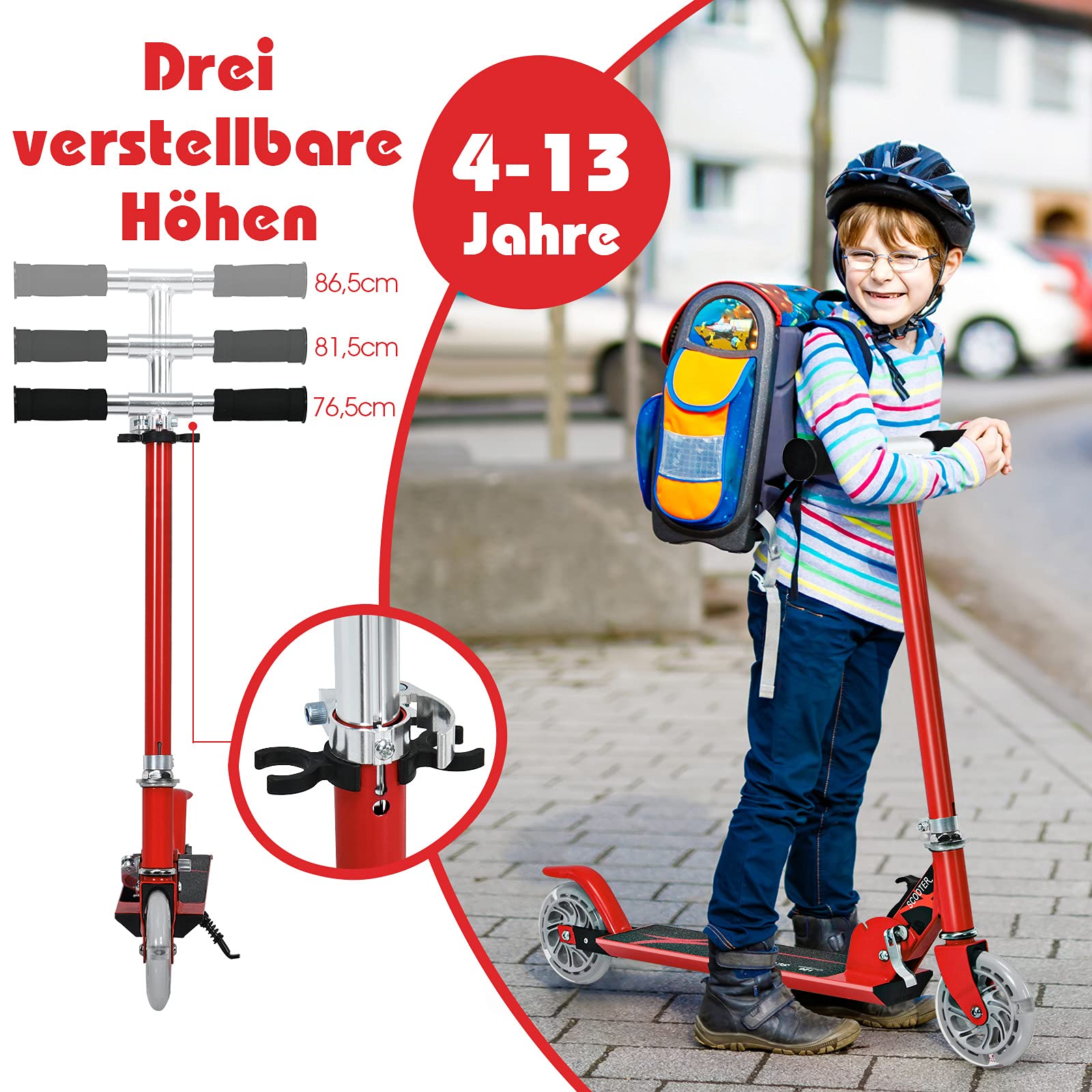 COSTWAY Kinder Roller mit LED Rädern, Kinder Scooter ab 4 Jahre, 70 kg belastbar, Cityroller höhenverstellbar, Kinder Kickscooter Tretroller für Jungen und Mädchen