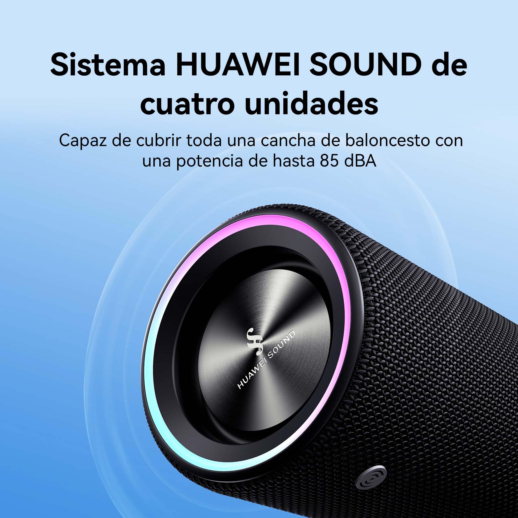 HUAWEI Sound Joy 2, Altavoz Bluetooth Portátil, Agitar para Estéreo, Negro | Sistema HUAWEI SOUND de Cuatro Unidades, Reproducción de 26 Horas, Resistente al Agua IP67, Espectáculo de Luces con Estilo