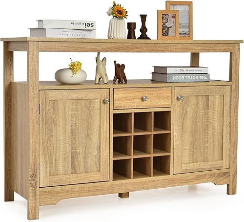 LOKO Gabinete de buffet con almacenamiento, armario de almacenamiento de cocina con accesorio anti-caída, aparador buffet con estante extraíble para