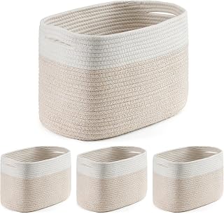 4 Pack Storage Basket for Organizing, Cotton Rope Basket for Storage, Decorative Baskets, Toys Storage Bin, Woven Storage Baskets for Shelves, Organizer for Living Room, Bathroom, Laundry Room
