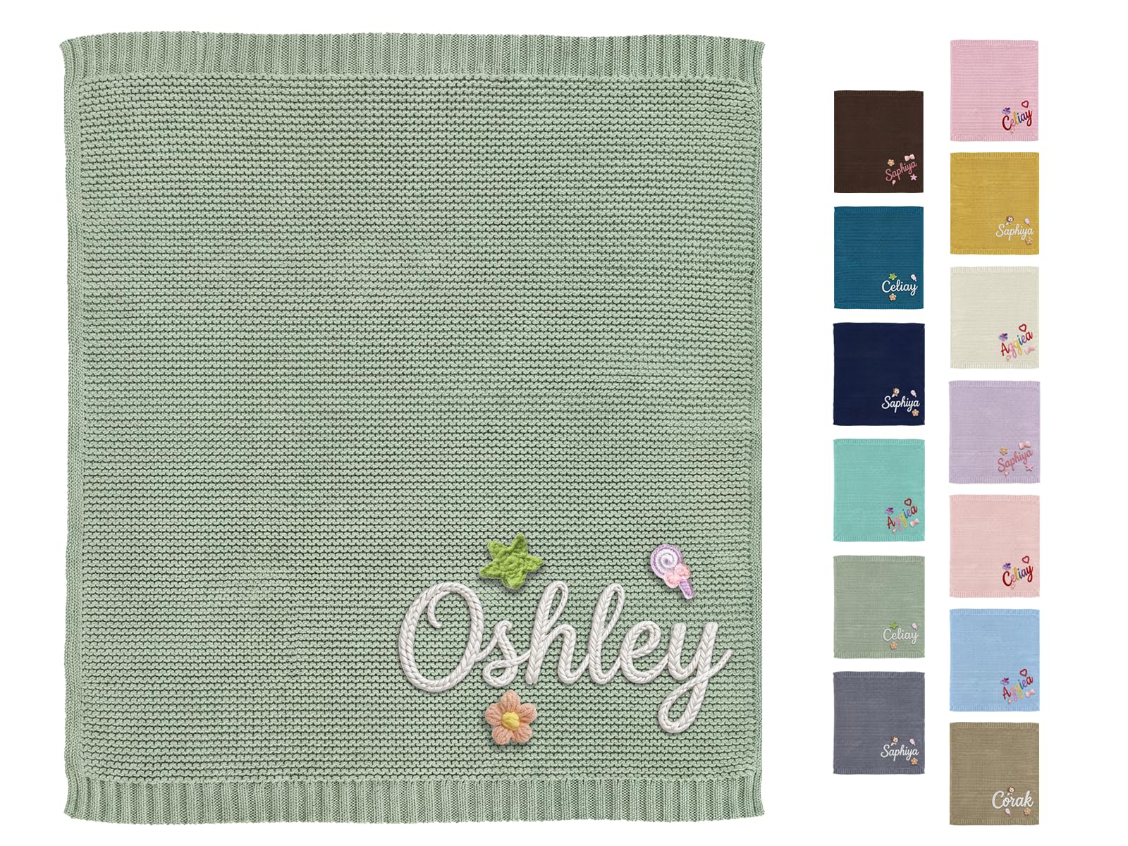 CGFN Personalised Baby Blanket with Name for Newborn Boys & Girls, Pure Knitted Cotton, Unique Christening, Soft Keepsake Blanket 100x80cm (Navy) — view 13