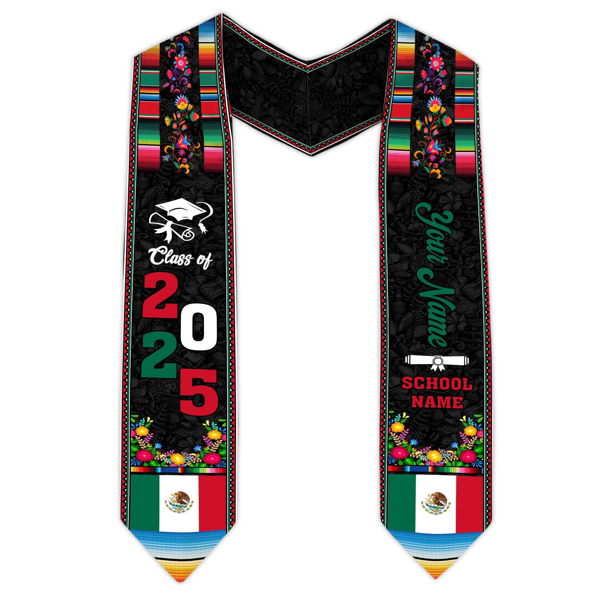 MonkeyVan Personalized Mexican Graduation Sash, Custom Class of 2025 Mexicana Stole, Mexican Flag Estola de Graduación Gift S83