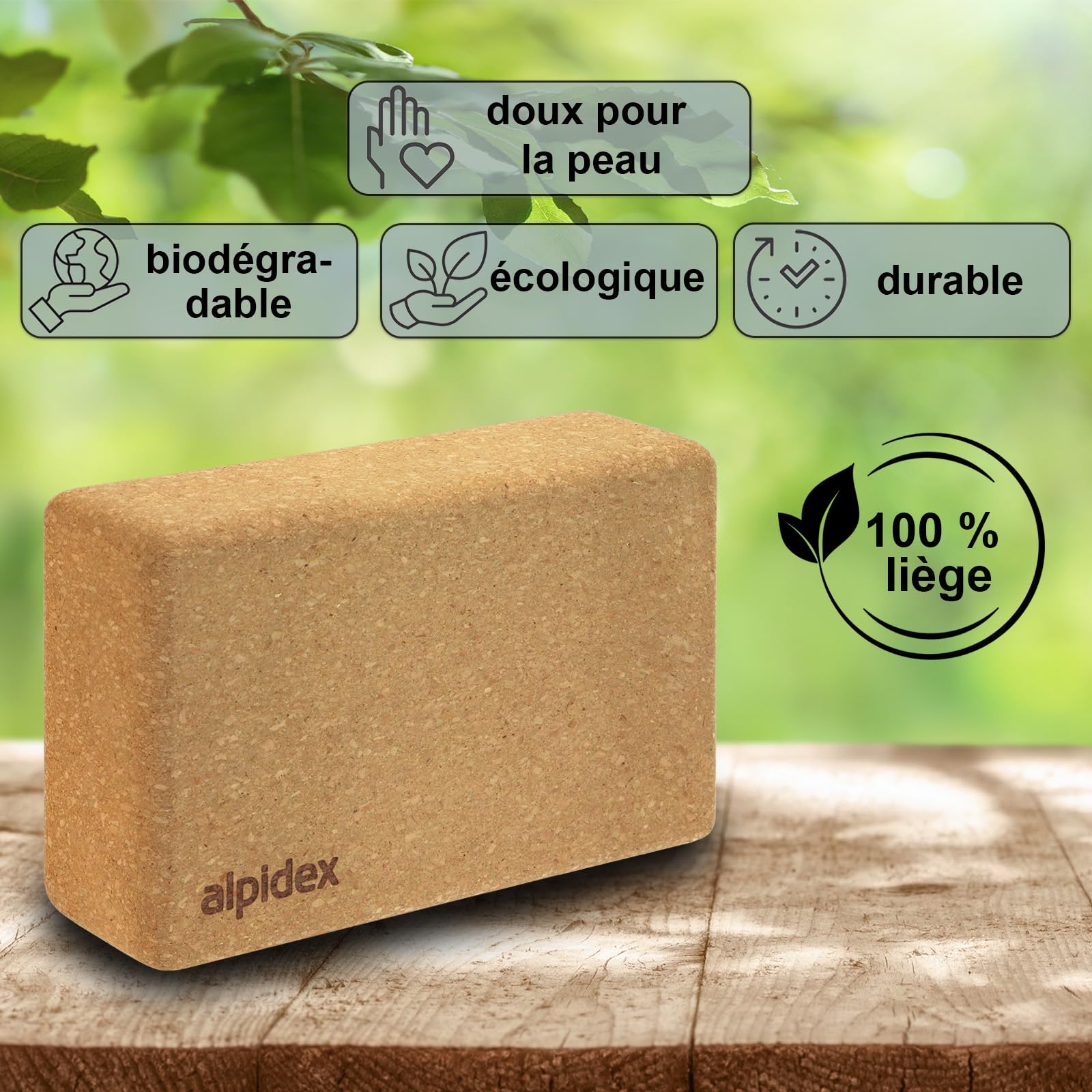 ALPIDEX Bloc de liège Yoga Brique lot de 2 y compris un e-book avec 100 exercices écologique et durable liège de Portugal, Taille:2 pièces - 23 x 14 x 7.5 cm