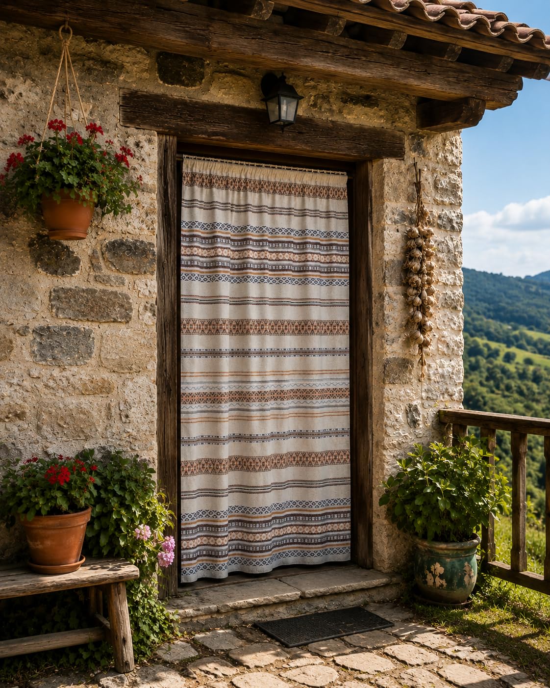 Cortina Etnica Alpujarreña 155 x 220 cm (Beige), antimosquitos, protección Solar