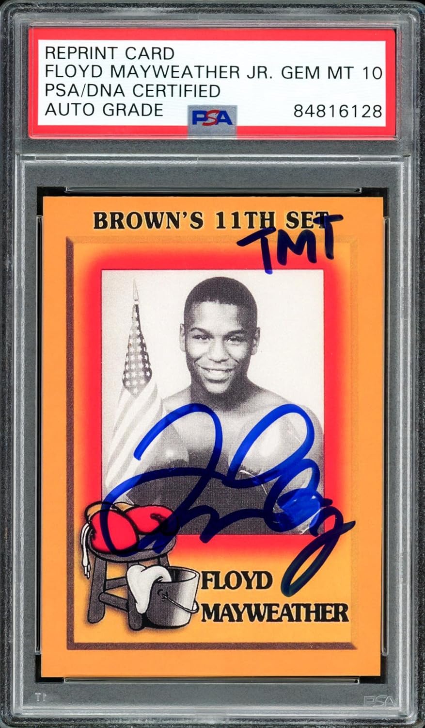 Floyd Mayweather Jr Autographed 1997 Brown's Boxing Rookie Retro Reprint Rookie Card #51 Auto Grade Gem Mint 10 "TMT" The Money Team PSA/DNA Stock #211856 - Autographed Boxing Cards