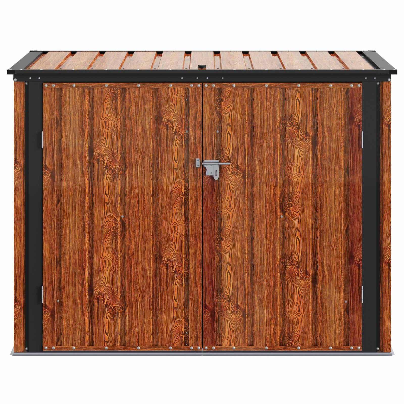 Caja de almacenamiento de jardín marrón de acero, 151,5 x 82 x 110,5 cm, con mucho espacio de almacenamiento, resistente a la intemperie, para herramientas de jardín y protección al aire libre, ideal